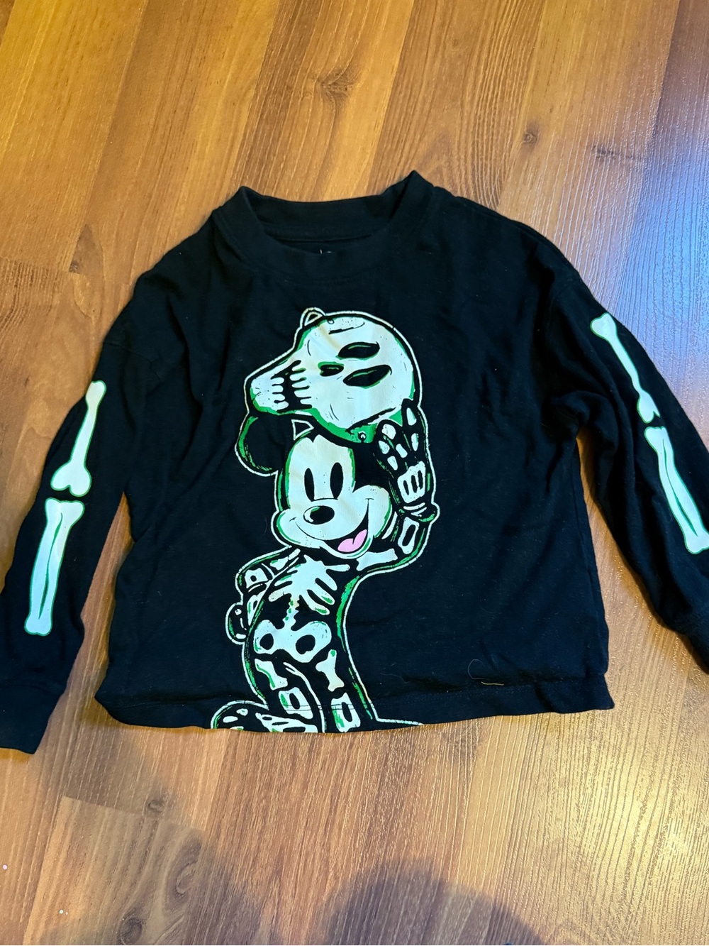 GAP Black Long-Sleeve Mickey Skeleton Tee with Glow Accents